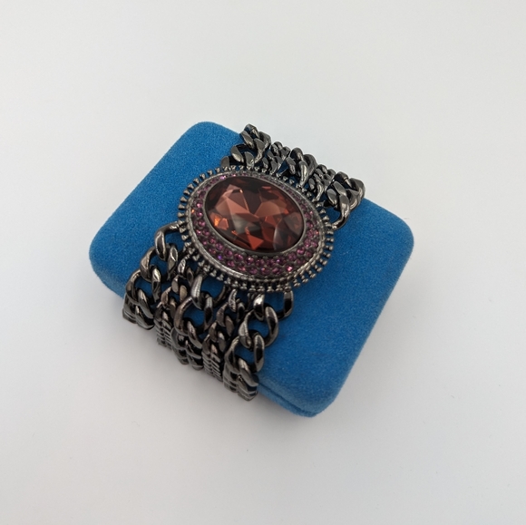 Givenchy Swarovski Crystal Multi Chain Gun Metal Bracelet - Picture 3 of 12